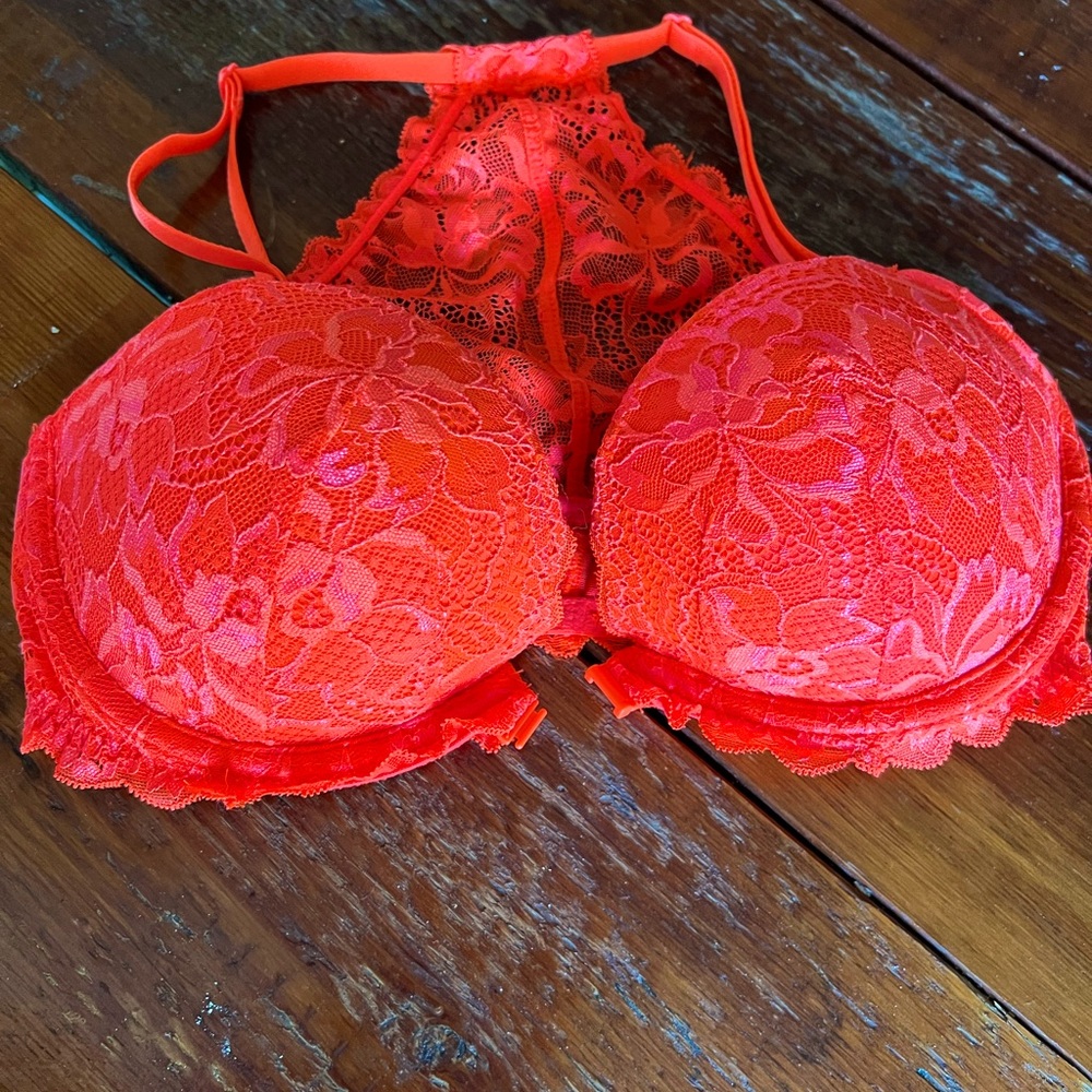 Never worn neon orange push up VS bra